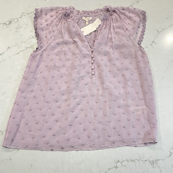 Rebecca Taylor NEW Embroidered Silk Blend Whimsy Coquette SS Ruffle Top Lilac L - Picture 3 of 12